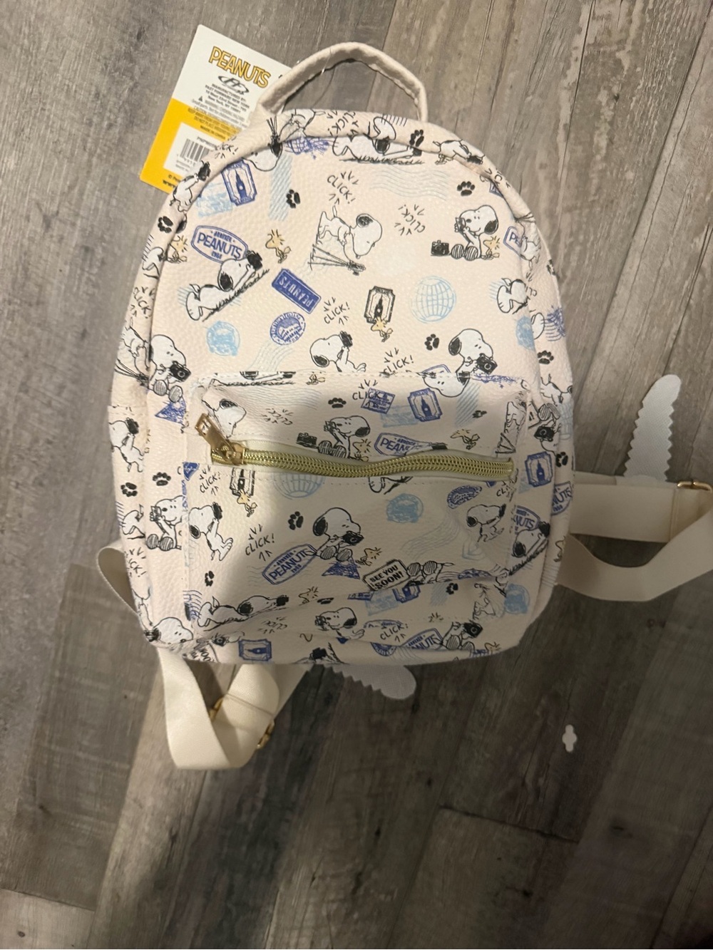 Peanuts White Snoopy Patterned Mini Backpack with Blue Accents